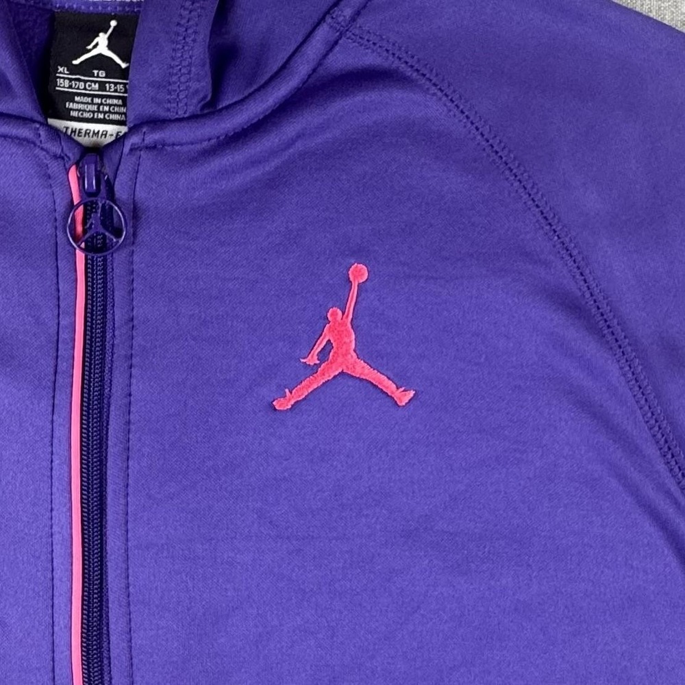 Jordan Hoodie Youth XL Purple Therma-Fit Full Zip Fleece Neon Cuffs Hem Athletic - Picture 3 of 12